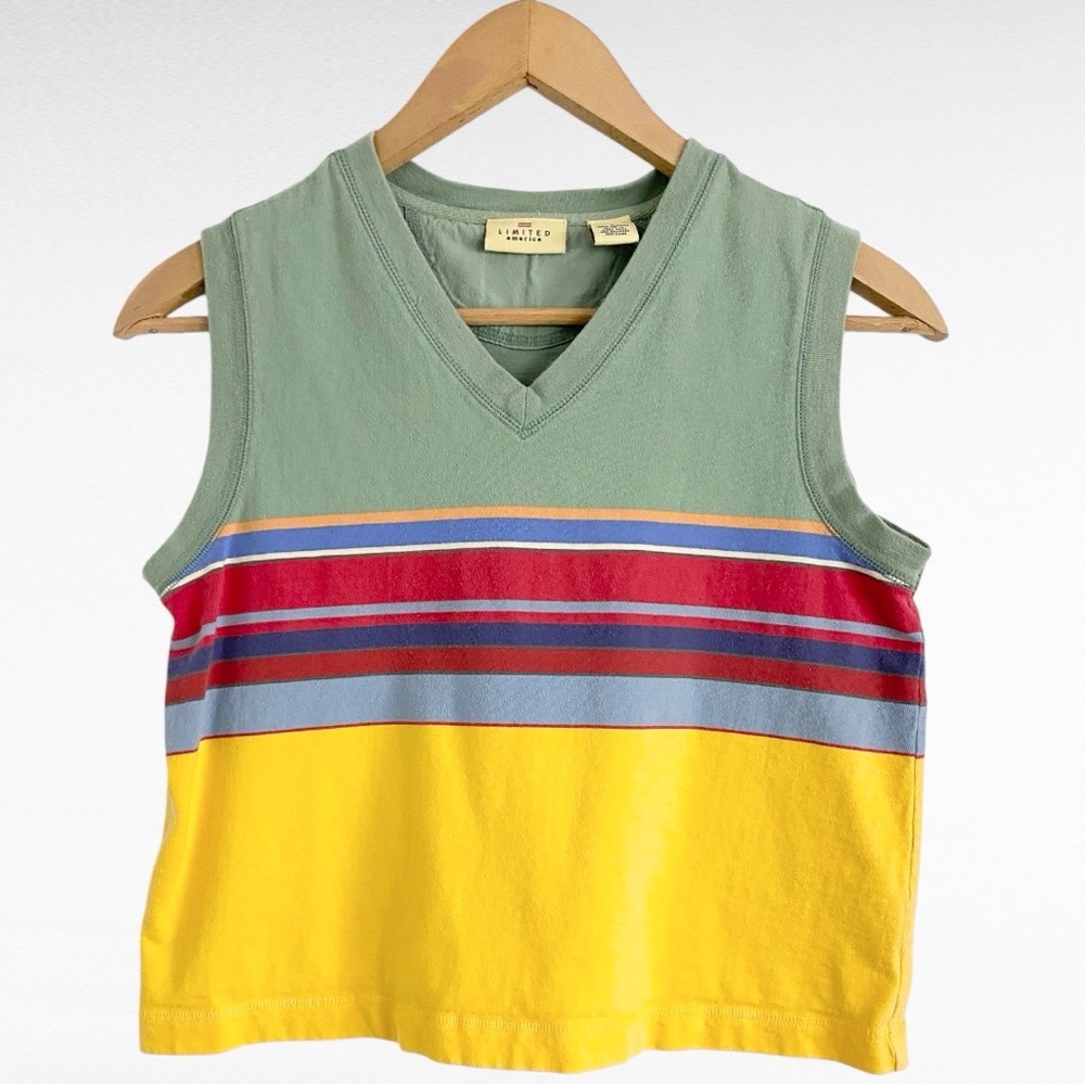 VINTAGE | Limited America | Colorblock Stripe Sleeveless V-Neck Cotton Tank Top